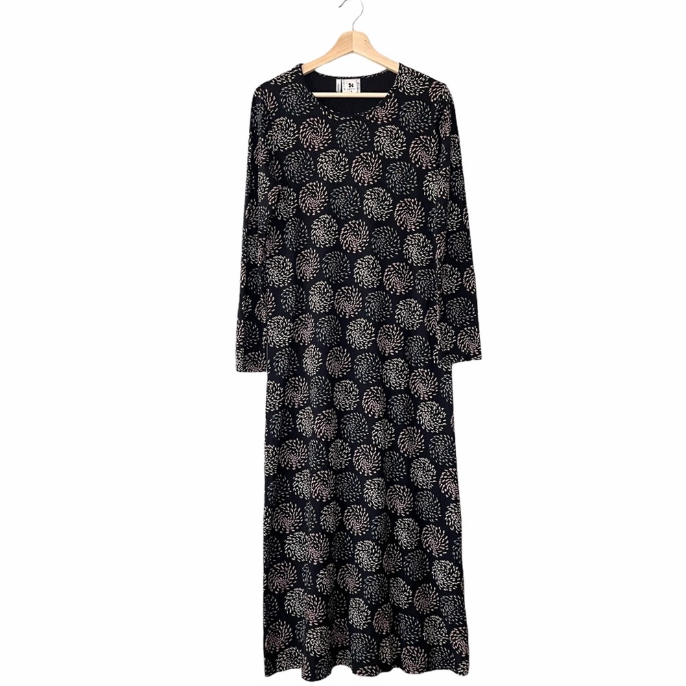 Nanso Scandinavian Retro Black Print Maxi Dress